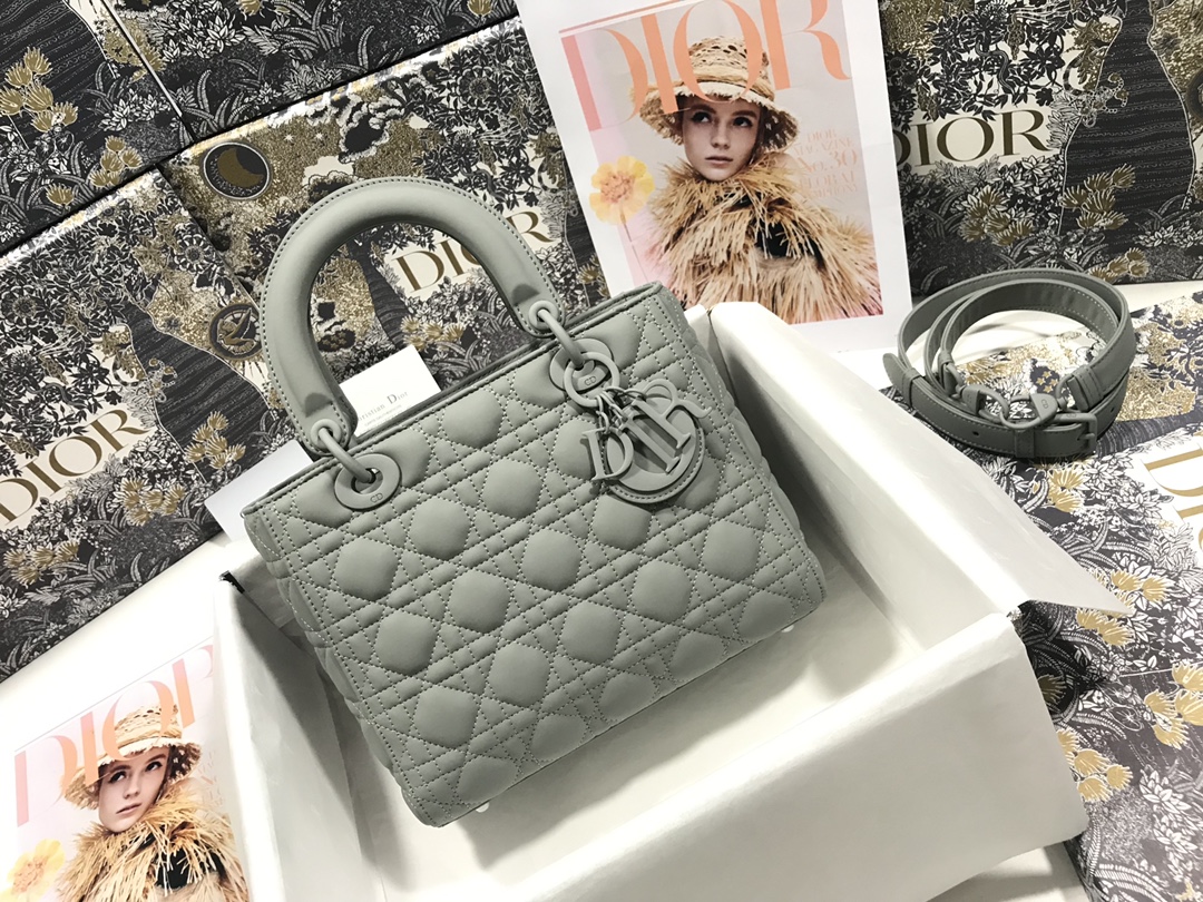 Medium Lady Dior Bag Gray Ultramatte Cannage Calfskin